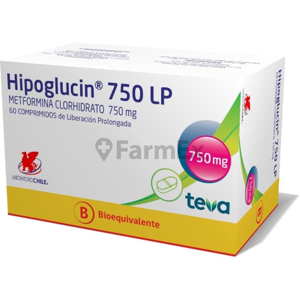 Hipoglucin LP Metformina 750 mg x 60 Comprimidos Farmex-Chile Salud-Persistente